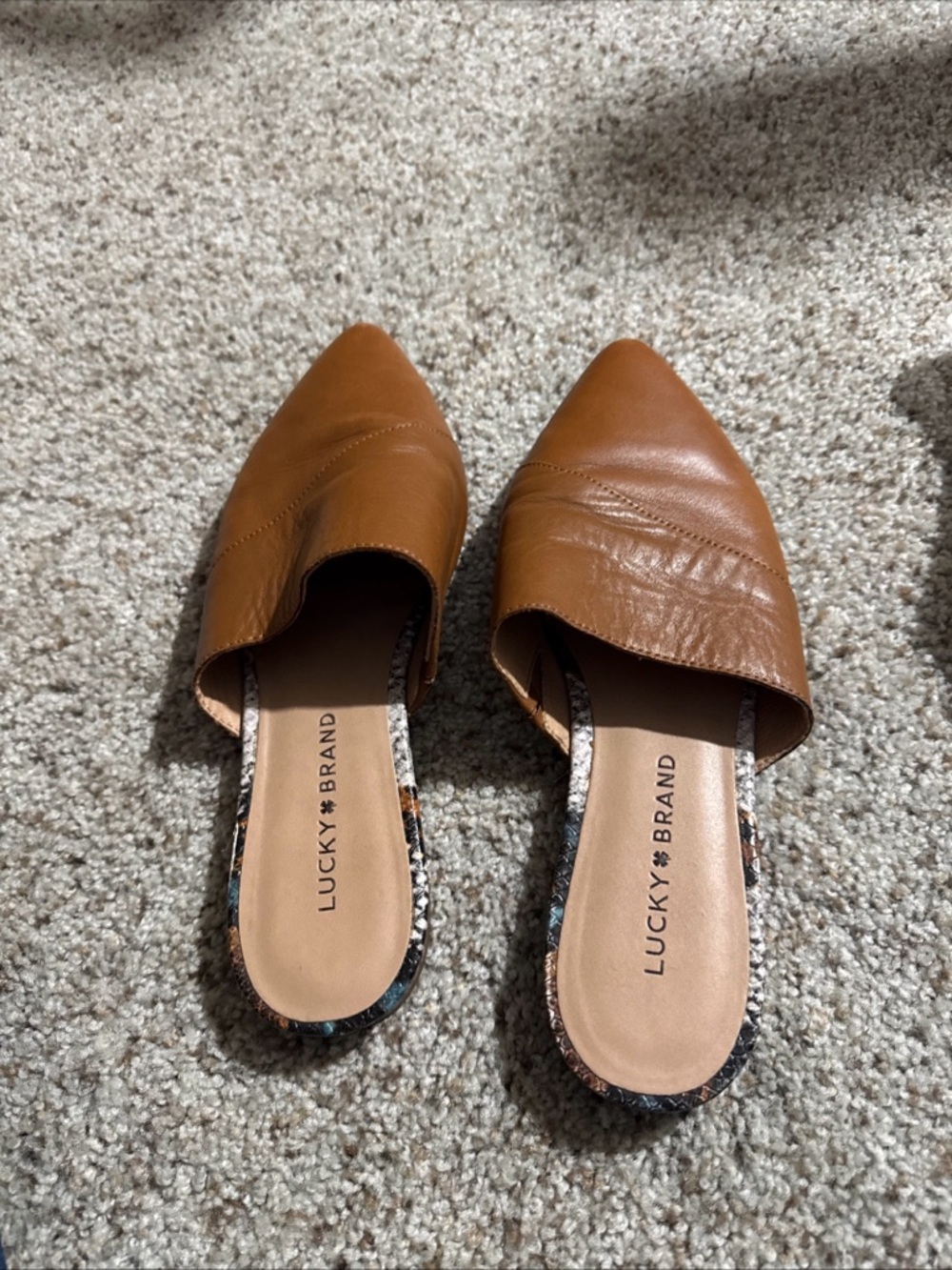 Lucky Brand Cognac Brown Leather Pointed Mules